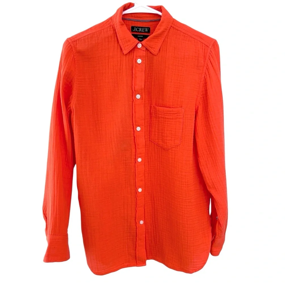 J. Crew Button Down Gauzy Top Women’s Size 4 Orange